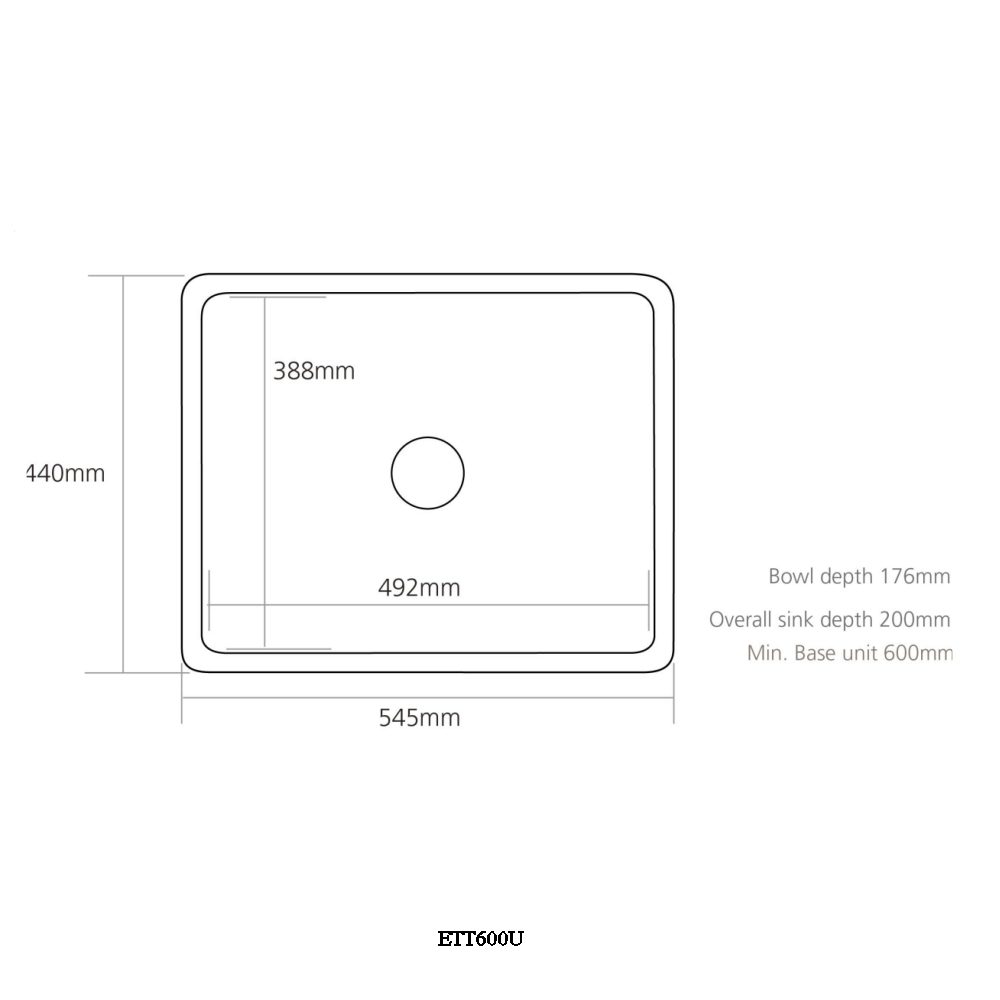 Caple Ettra 55cm Single Bowl Ceramic Undermount Sink ETT600U - White Caple Ettra 55cm Single Bowl Ceramic Undermount Sink ETT600U - White