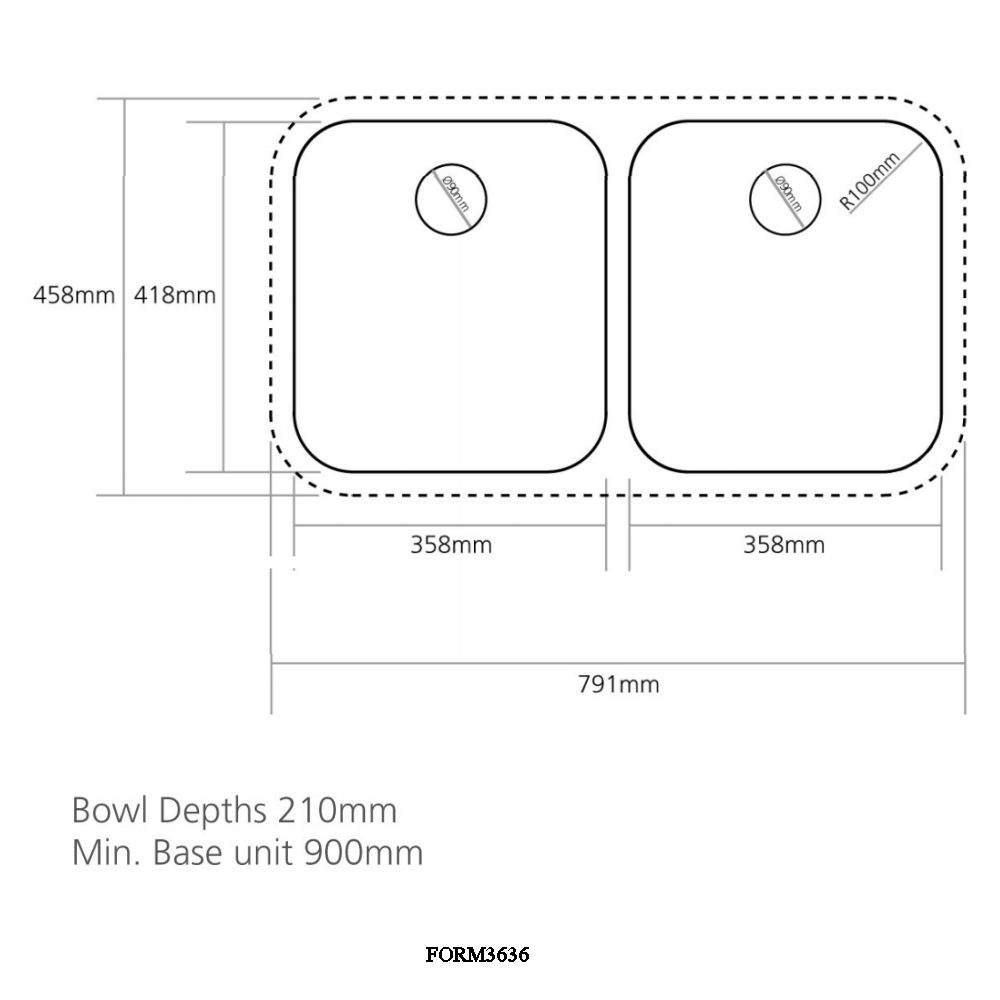 Caple Form 3636 Double Bowl Undermount Sink FORM3636 - Stainless Steel Caple Form 3636 Double Bowl Undermount Sink FORM3636 - Stainless Steel