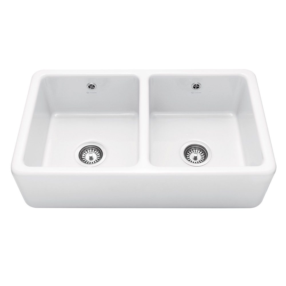Caple   80cm Double Bowl Ceramic Sink KEMPTON - White