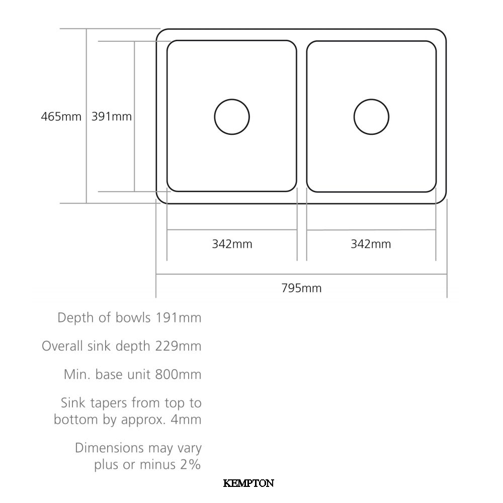 Caple 80cm Double Bowl Ceramic Sink KEMPTON - White Caple 80cm Double Bowl Ceramic Sink KEMPTON - White