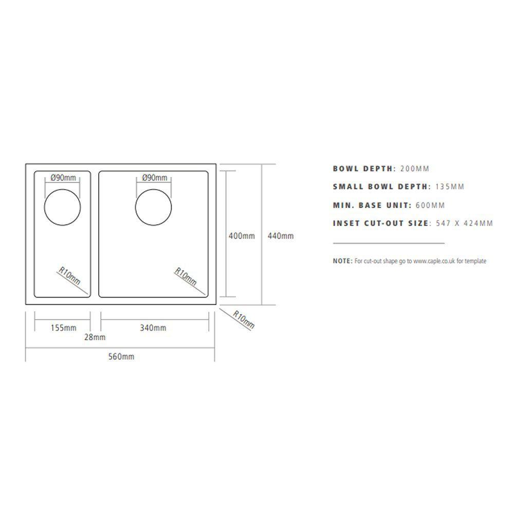 Caple Mode 151 1.5 Bowl Sink Right Hand Small Bowl MODE151R - Stainless Steel Caple Mode 151 1.5 Bowl Sink Right Hand Small Bowl MODE151R - Stainless Steel