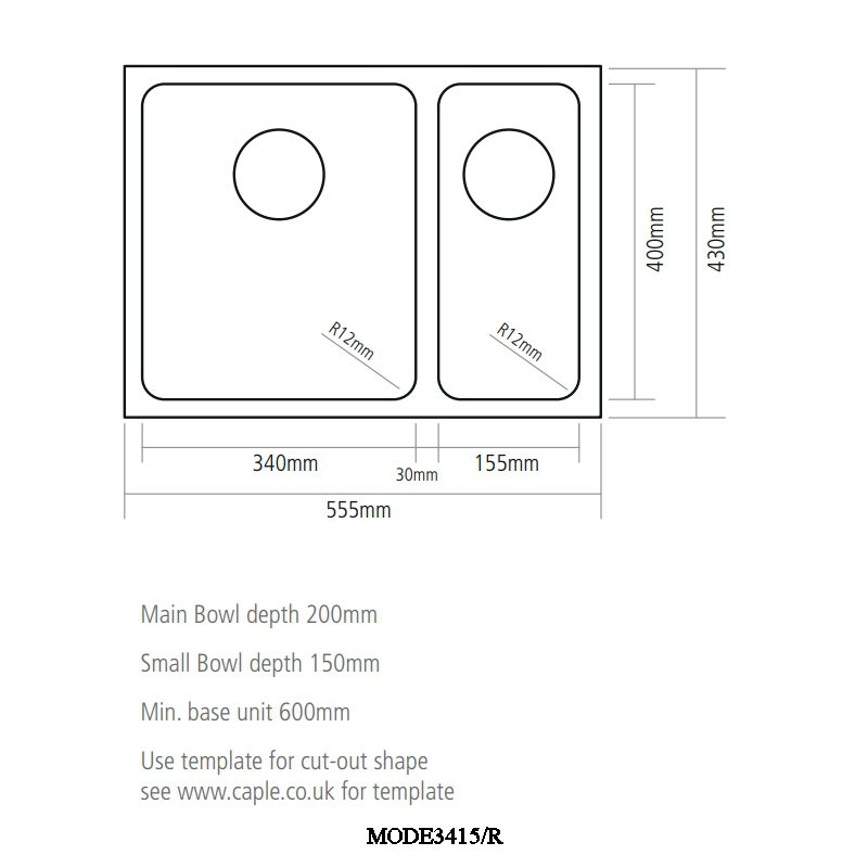 Caple Mode 3415 1.5 Bowl Undermount Sink Right Hand Small Bowl MODE3415/R/CO - Copper Caple Mode 3415 1.5 Bowl Undermount Sink Right Hand Small Bowl MODE3415/R/CO - Copper
