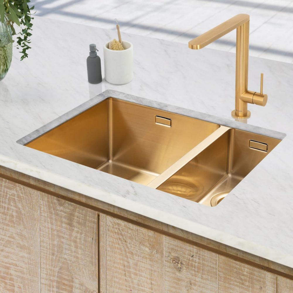 Caple Mode 3415 1.5 Bowl Sink Undermount Right Hand Small Bowl MODE3415/R/GD - Gold Caple Mode 3415 1.5 Bowl Sink Undermount Right Hand Small Bowl MODE3415/R/GD - Gold
