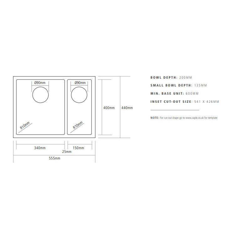 Caple Mode 3415 1.5 Bowl Sink Undermount Right Hand Small Bowl MODE3415/R/GD - Gold Caple Mode 3415 1.5 Bowl Sink Undermount Right Hand Small Bowl MODE3415/R/GD - Gold