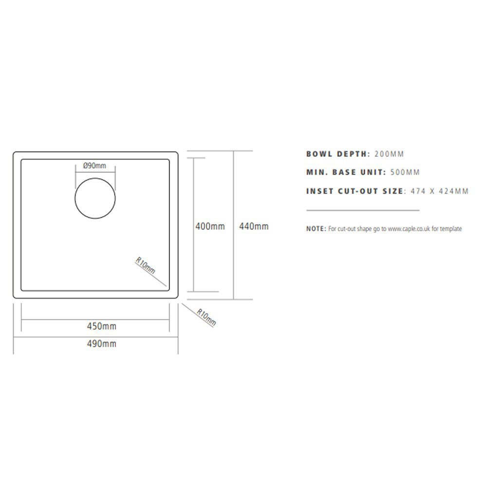 Caple Mode 45 Single Bowl Sink MODE451 - Stainless Steel Caple Mode 45 Single Bowl Sink MODE451 - Stainless Steel