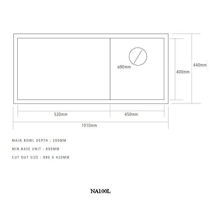 Caple Nada 100 Single Bowl Sink Left Hand Drainer NA100L - Stainless Steel Caple Nada 100 Single Bowl Sink Left Hand Drainer NA100L - Stainless Steel