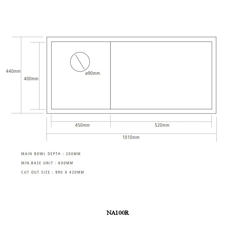 Caple Nada 100 Single Bowl Sink Right Hand Drainer NA100R - Stainless Steel Caple Nada 100 Single Bowl Sink Right Hand Drainer NA100R - Stainless Steel