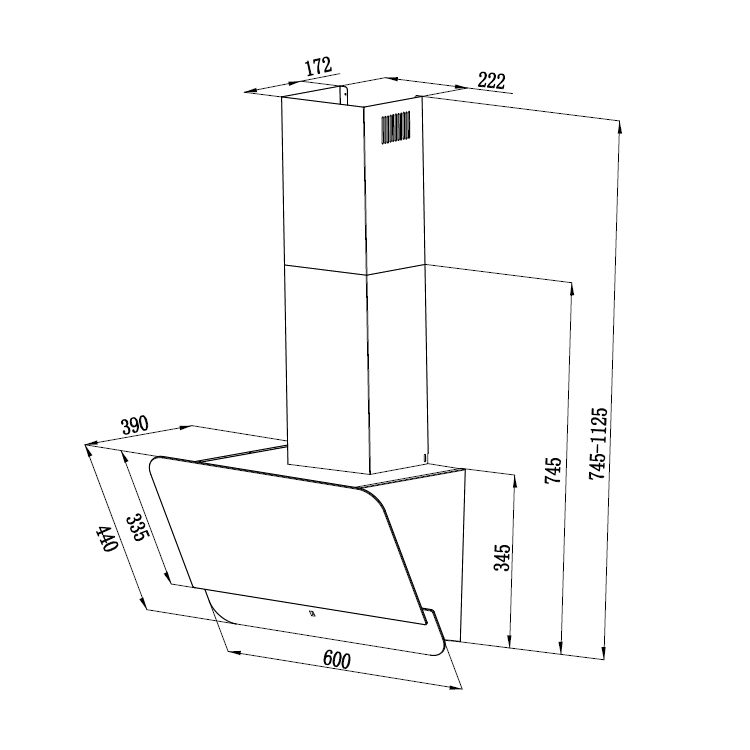 Caple 60cm Angled Chimney Hood OM600 - Black Caple 60cm Angled Chimney Hood OM600 - Black
