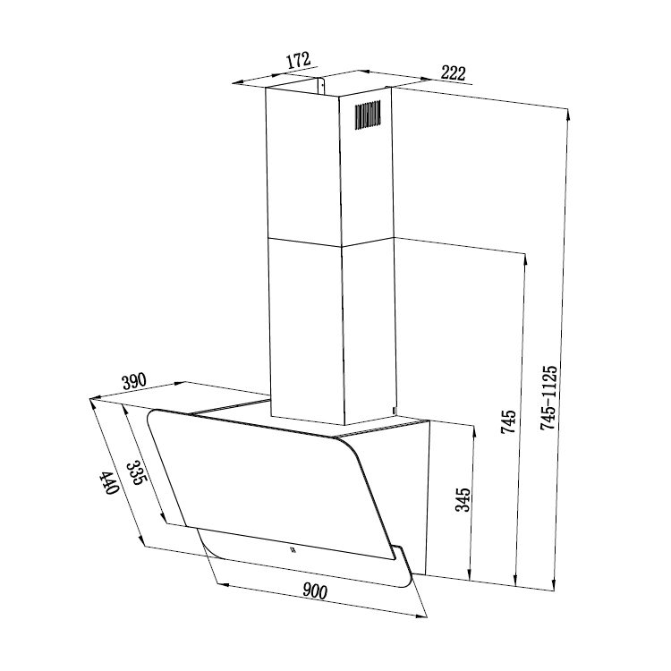 Caple 90cm Angled Chimney Hood OM900 - Black Caple 90cm Angled Chimney Hood OM900 - Black