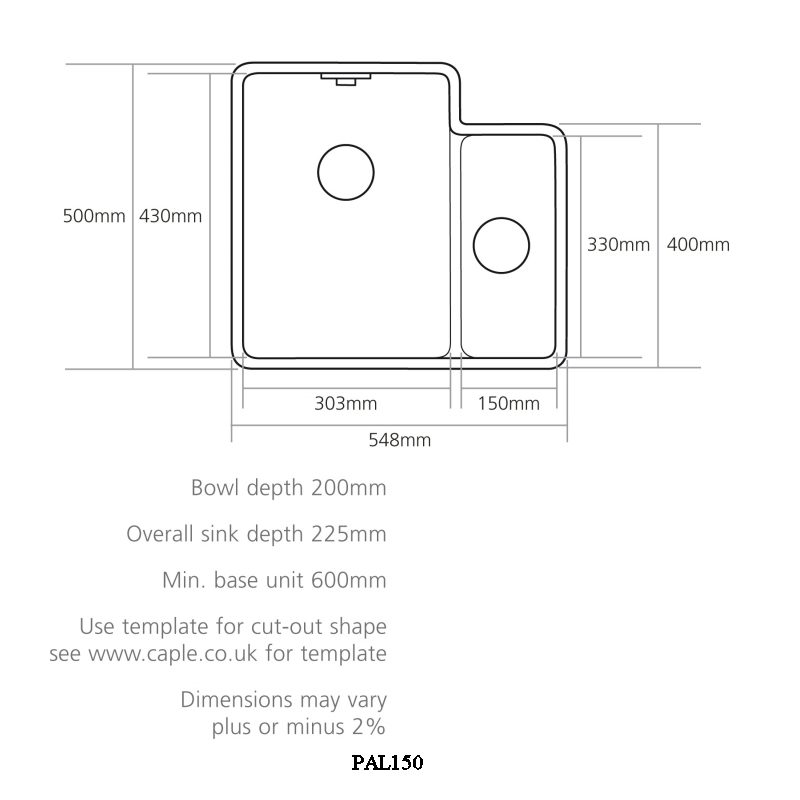 Caple Paladin 150 1.5 Bowl Ceramic Sink Right Hand Small Bowl PAL150 - White Caple Paladin 150 1.5 Bowl Ceramic Sink Right Hand Small Bowl PAL150 - White