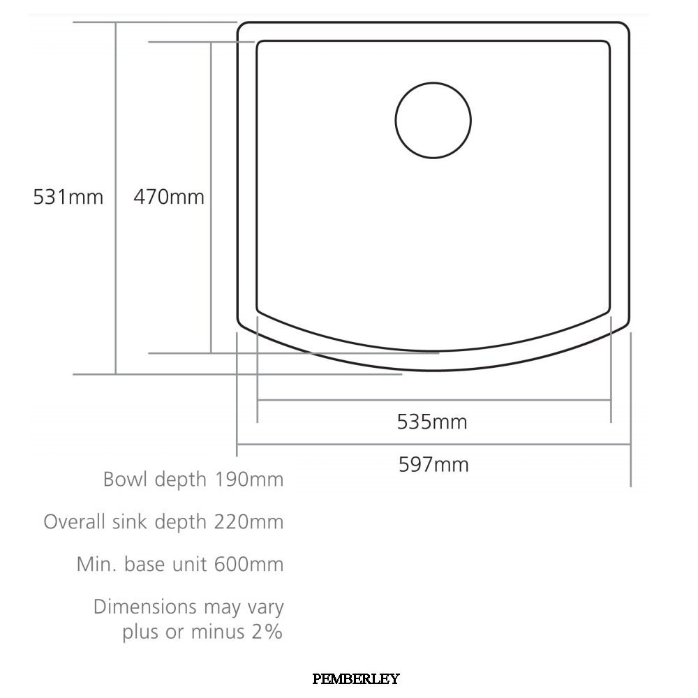Caple 60cm Single Bowl Ceramic Sink PEMBERLEY - White Caple 60cm Single Bowl Ceramic Sink PEMBERLEY - White