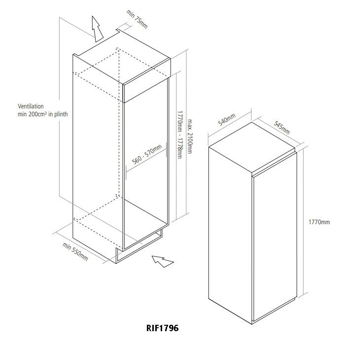 Caple 177cm Integrated In Column Frost Free Freezer RIF1797 Caple 177cm Integrated In Column Frost Free Freezer RIF1797