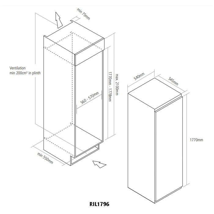 Caple 177cm Integrated In Column Larder Fridge RIL1796 Caple 177cm Integrated In Column Larder Fridge RIL1796