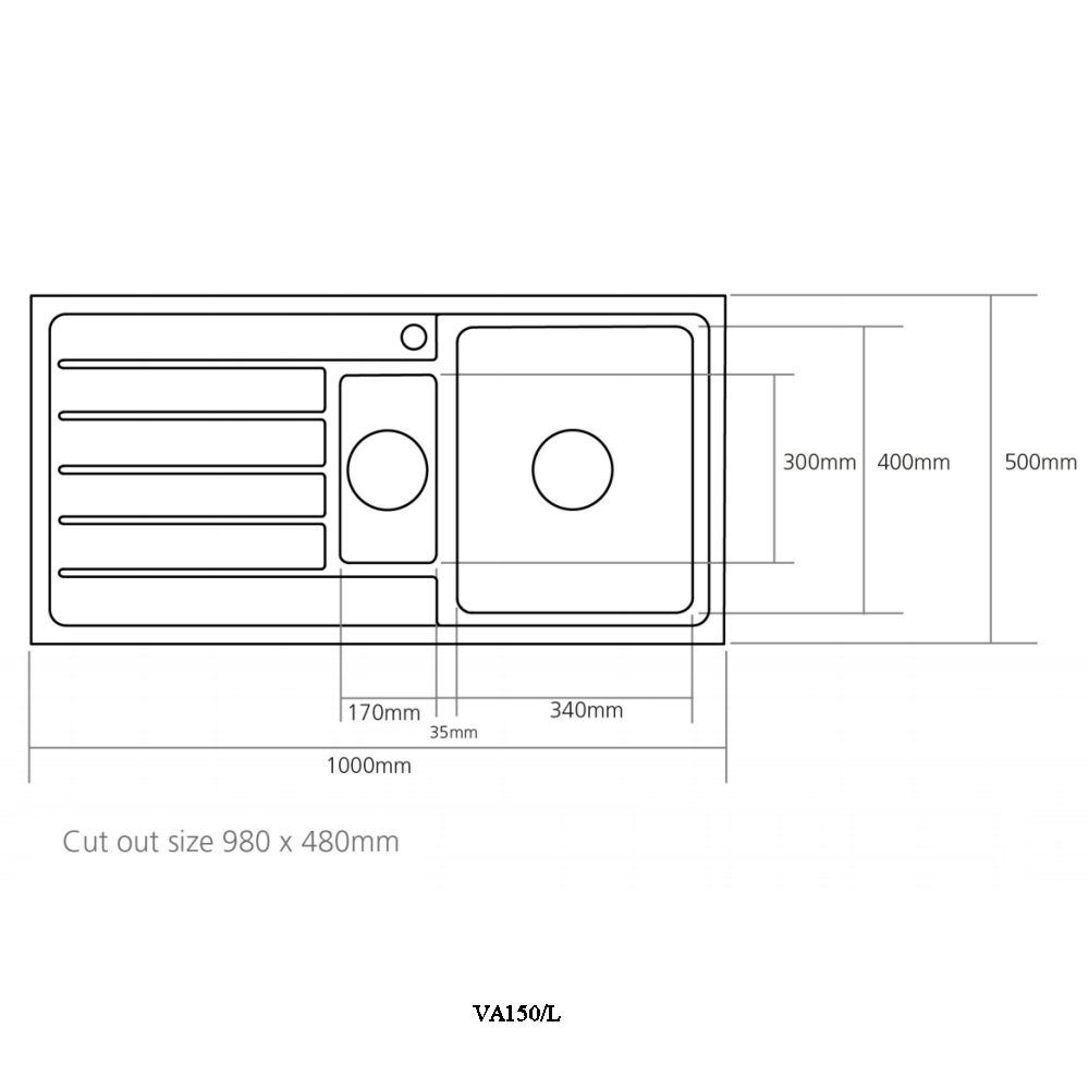 Caple Vanga 150 1.5 Bowl Inset Sink Left Hand Drainer VA150/L - Stainless Steel Caple Vanga 150 1.5 Bowl Inset Sink Left Hand Drainer VA150/L - Stainless Steel