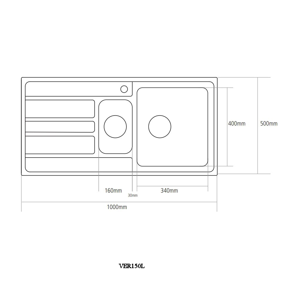 Caple Vertice 150 1.5 Bowl Inset Sink Left Hand Drainer VER150L - Stainless Steel Caple Vertice 150 1.5 Bowl Inset Sink Left Hand Drainer VER150L - Stainless Steel