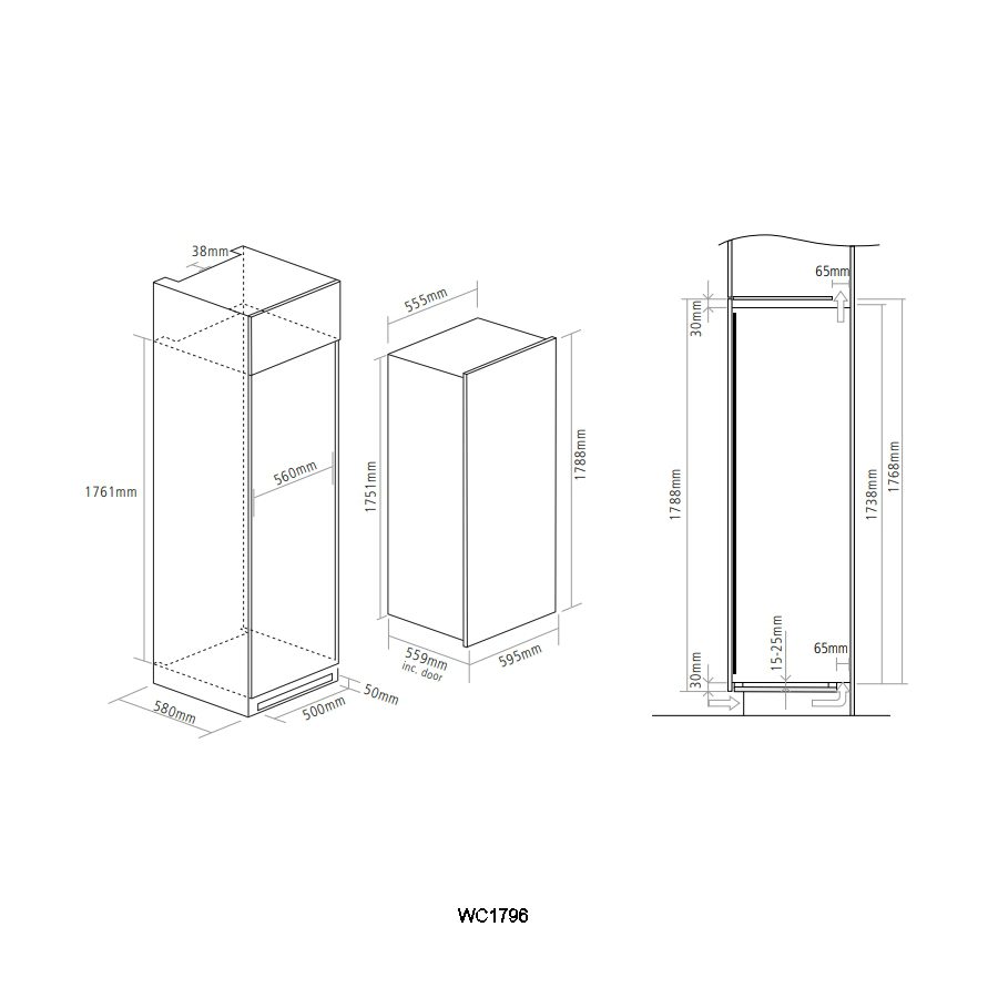 Caple 179cm Integrated In Column Triple Zone Wine Cooler WC1796BG - Black Caple 179cm Integrated In Column Triple Zone Wine Cooler WC1796BG - Black