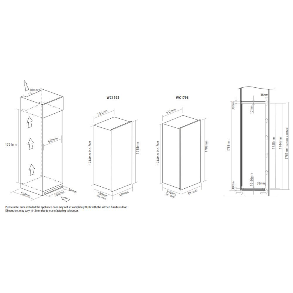 Caple 179cm Integrated In Column Triple Zone Wine Cooler WC1796BG - Black Caple 179cm Integrated In Column Triple Zone Wine Cooler WC1796BG - Black