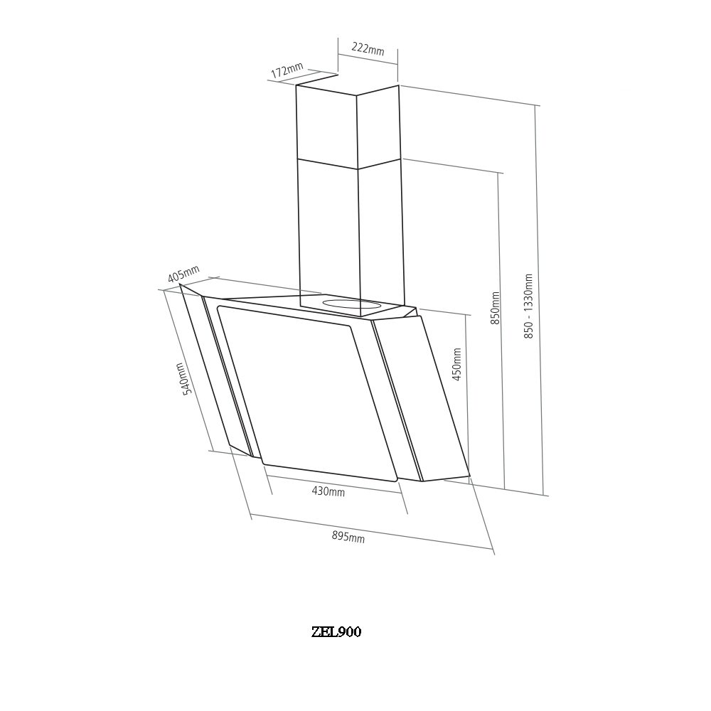 Caple Zella 90cm Angled Chimney Hood ZEL900GM - Gunmetal Caple Zella 90cm Angled Chimney Hood ZEL900GM - Gunmetal
