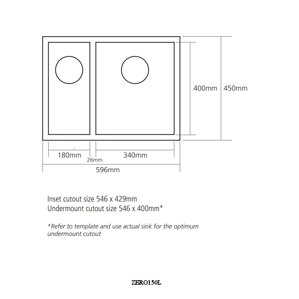 Caple Zero 150 1.5 Bowl Undermount Sink Left Hand Small Bowl ZERO150L - Stainless Steel Caple Zero 150 1.5 Bowl Undermount Sink Left Hand Small Bowl ZERO150L - Stainless Steel