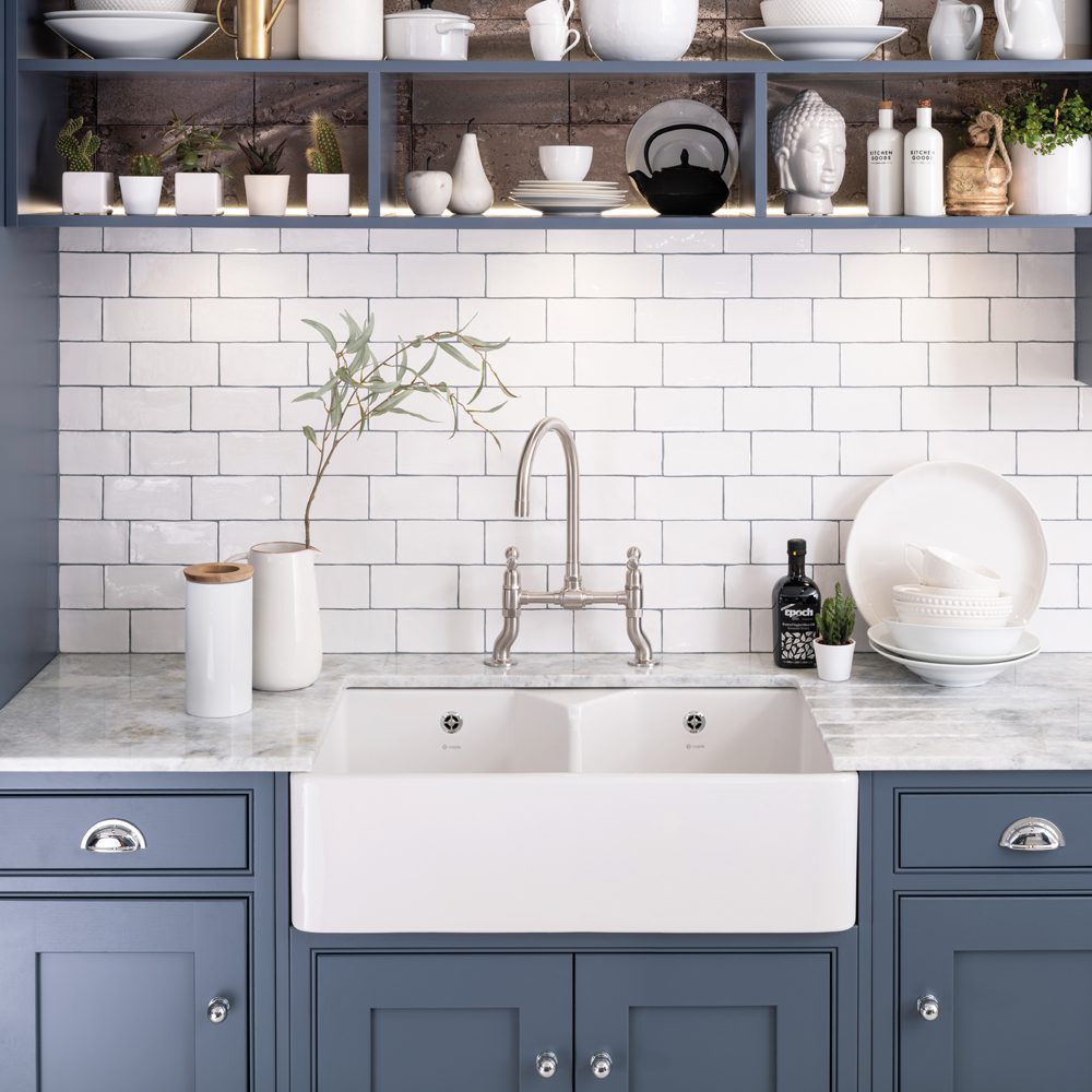 Caple 80cm Double Bowl Ceramic Sink CHEPSTOW2 - White Caple 80cm Double Bowl Ceramic Sink CHEPSTOW2 - White
