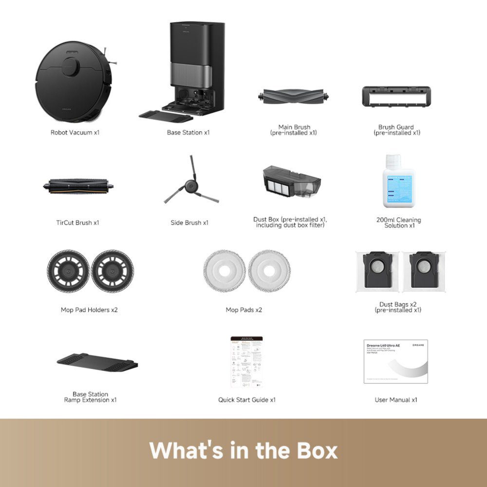 Dreame L40 Ultra AE Robot Vacuum Cleaner and Mop with Self-Cleaning and Auto-Empty RLL77SE_BK Black Dreame L40 Ultra AE Robot Vacuum Cleaner and Mop with Self-Cleaning and Auto-Empty RLL77SE_BK Black