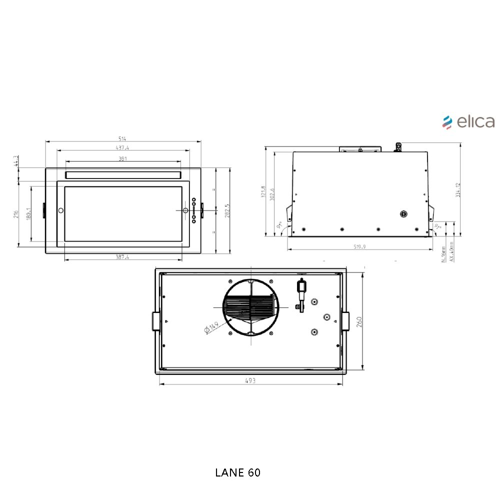 Elica 51cm Lane Canopy Hood LANE-60-BLK - Matte Black Elica 51cm Lane Canopy Hood LANE-60-BLK - Matte Black