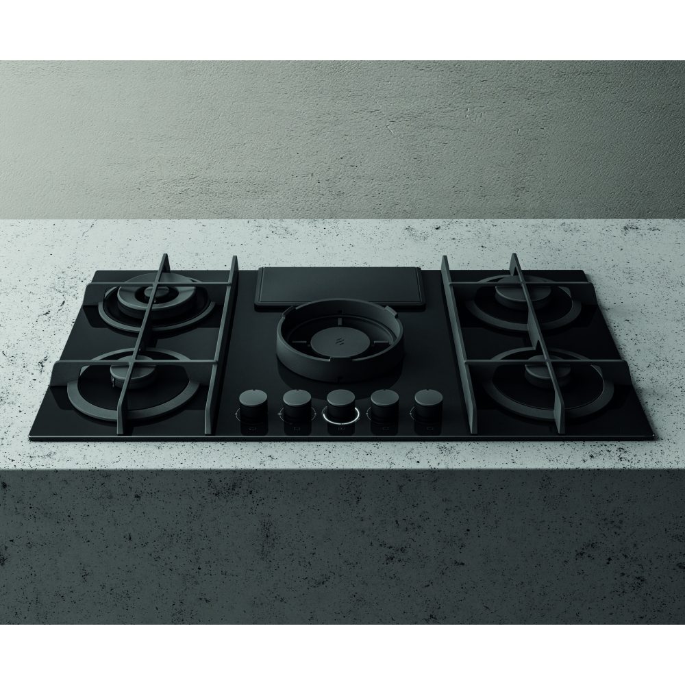 Elica 88cm Air Venting Gas Hob NT-FLAME-EVO-BL - Black