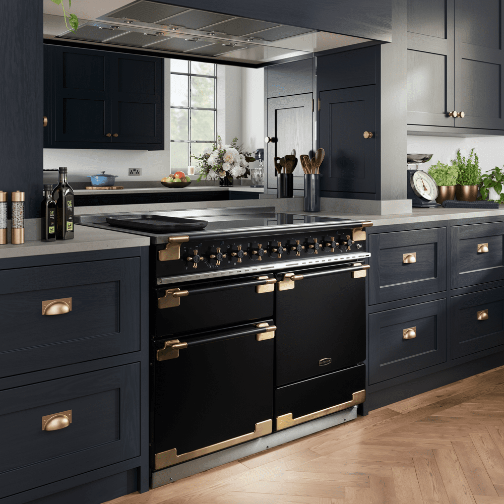 Rangemaster Elise Luxe 110cm Black Edition Induction Range Cooker With Antique Brass Trim ELS110EIGB/BE - Black Rangemaster Elise Luxe 110cm Black Edition Induction Range Cooker With Antique Brass Trim ELS110EIGB/BE - Black