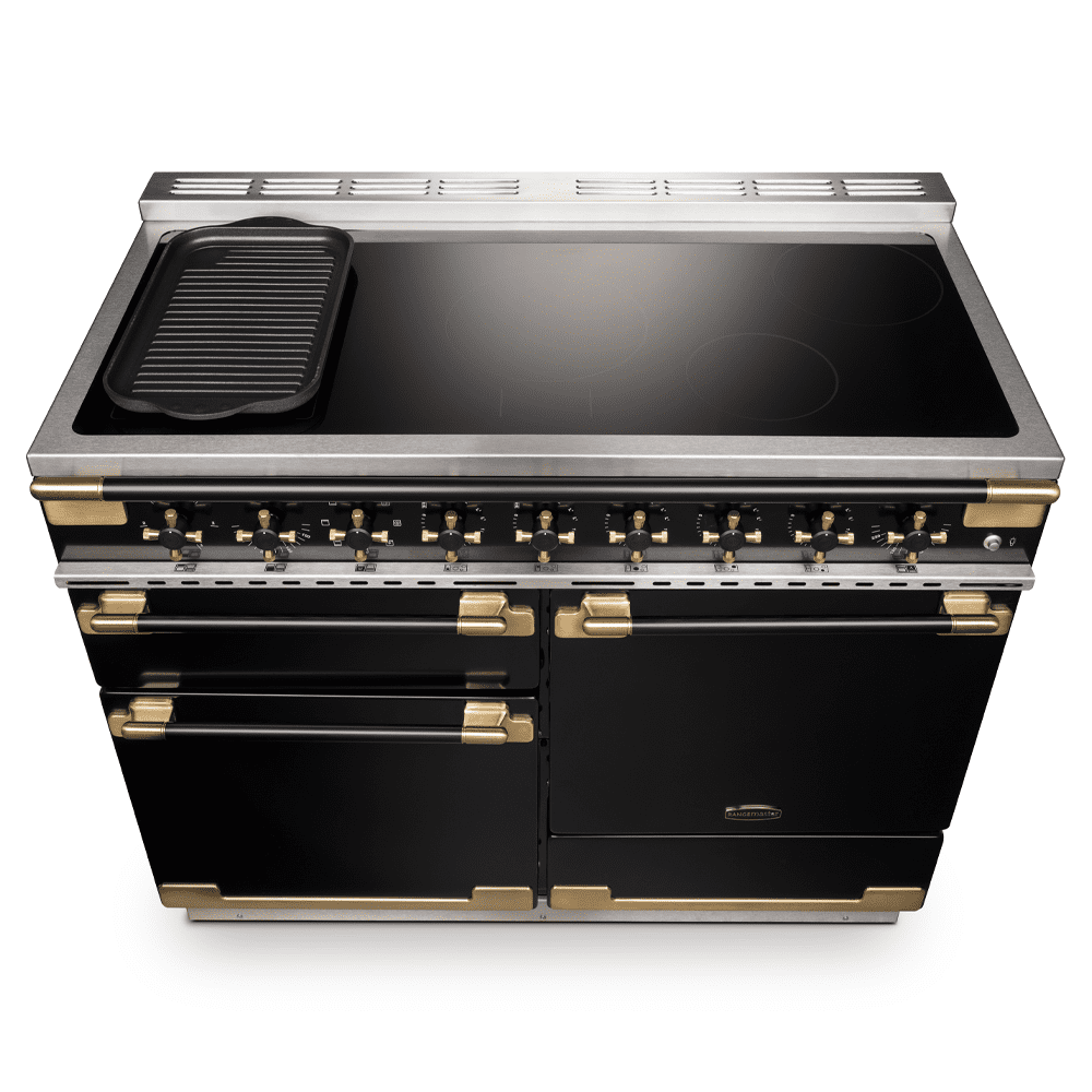 Rangemaster Elise Luxe 110cm Black Edition Induction Range Cooker With Antique Brass Trim ELS110EIGB/BE - Black Rangemaster Elise Luxe 110cm Black Edition Induction Range Cooker With Antique Brass Trim ELS110EIGB/BE - Black