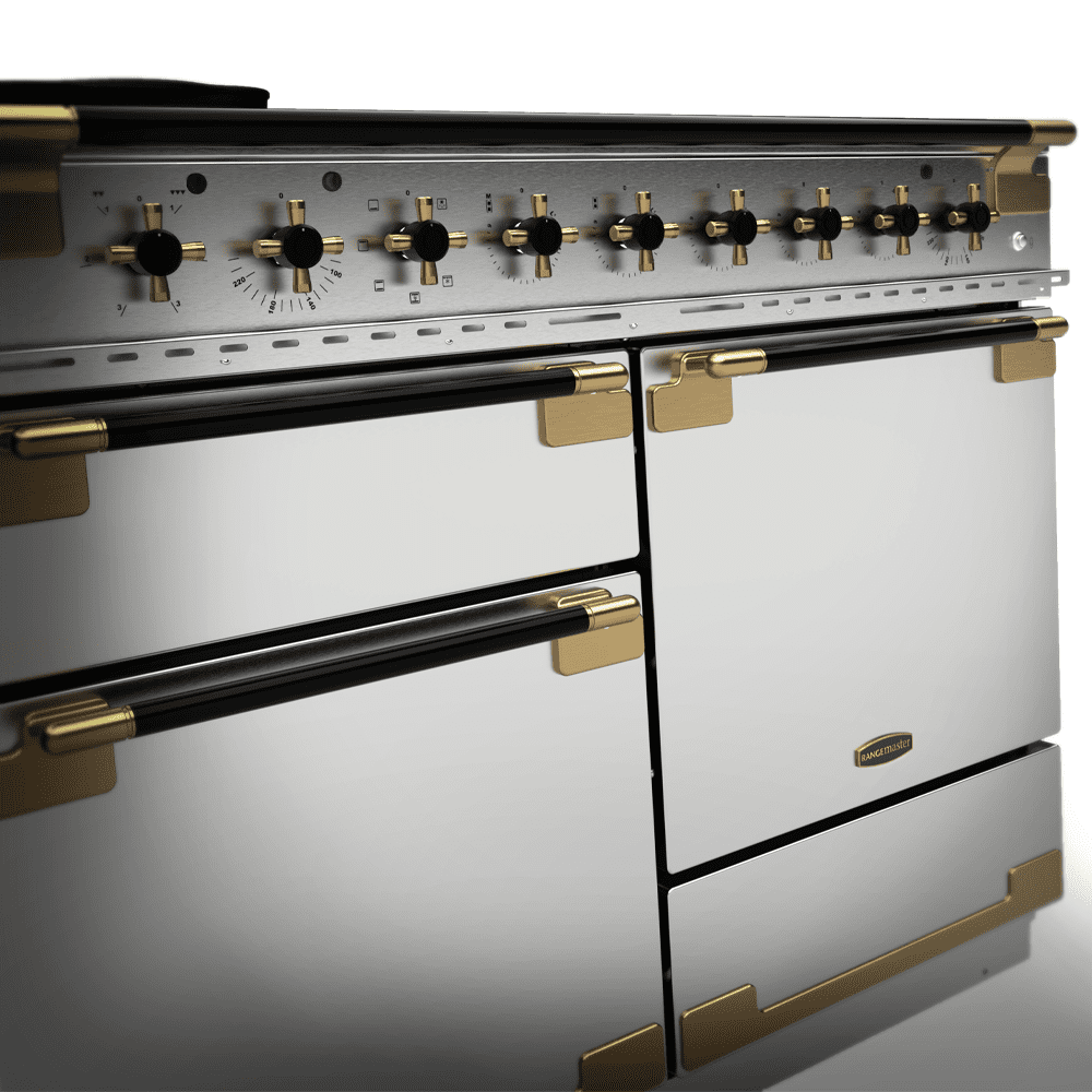 Rangemaster Elise Luxe 110cm Black Edition Dual Fuel Range Cooker With Antique Brass Trim ELS110DFFSS/BE - Stainless Steel Rangemaster Elise Luxe 110cm Black Edition Dual Fuel Range Cooker With Antique Brass Trim ELS110DFFSS/BE - Stainless Steel