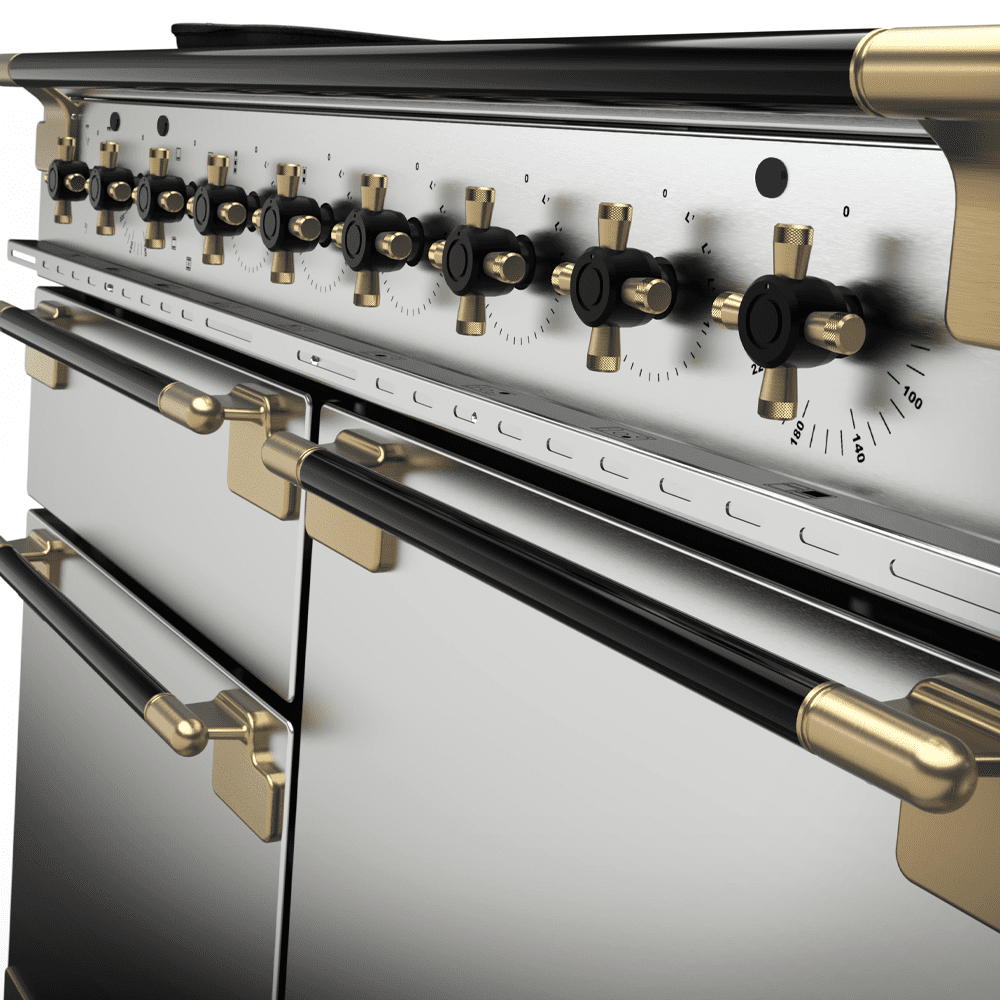 Rangemaster Elise Luxe 110cm Black Edition Dual Fuel Range Cooker With Antique Brass Trim ELS110DFFSS/BE - Stainless Steel Rangemaster Elise Luxe 110cm Black Edition Dual Fuel Range Cooker With Antique Brass Trim ELS110DFFSS/BE - Stainless Steel