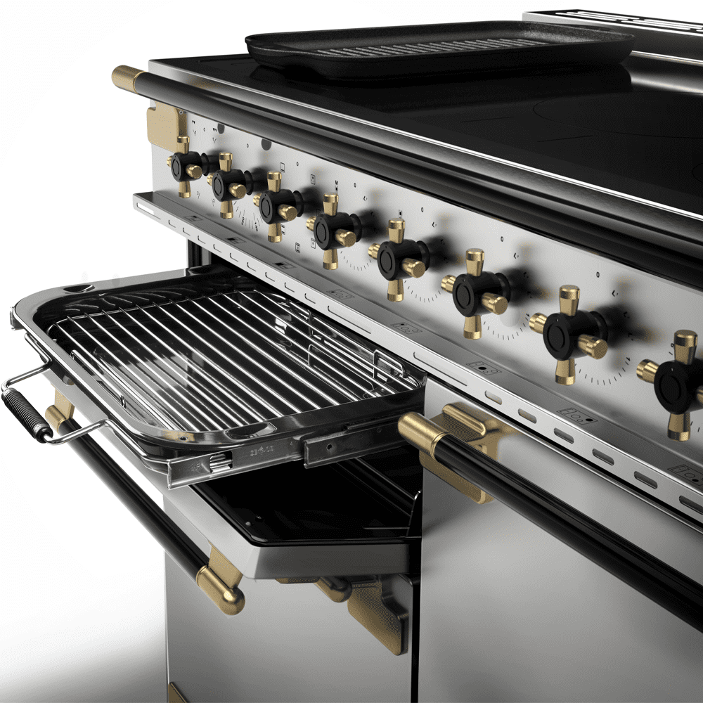 Rangemaster Elise Luxe 110cm Black Edition Dual Fuel Range Cooker With Antique Brass Trim ELS110DFFSS/BE - Stainless Steel Rangemaster Elise Luxe 110cm Black Edition Dual Fuel Range Cooker With Antique Brass Trim ELS110DFFSS/BE - Stainless Steel
