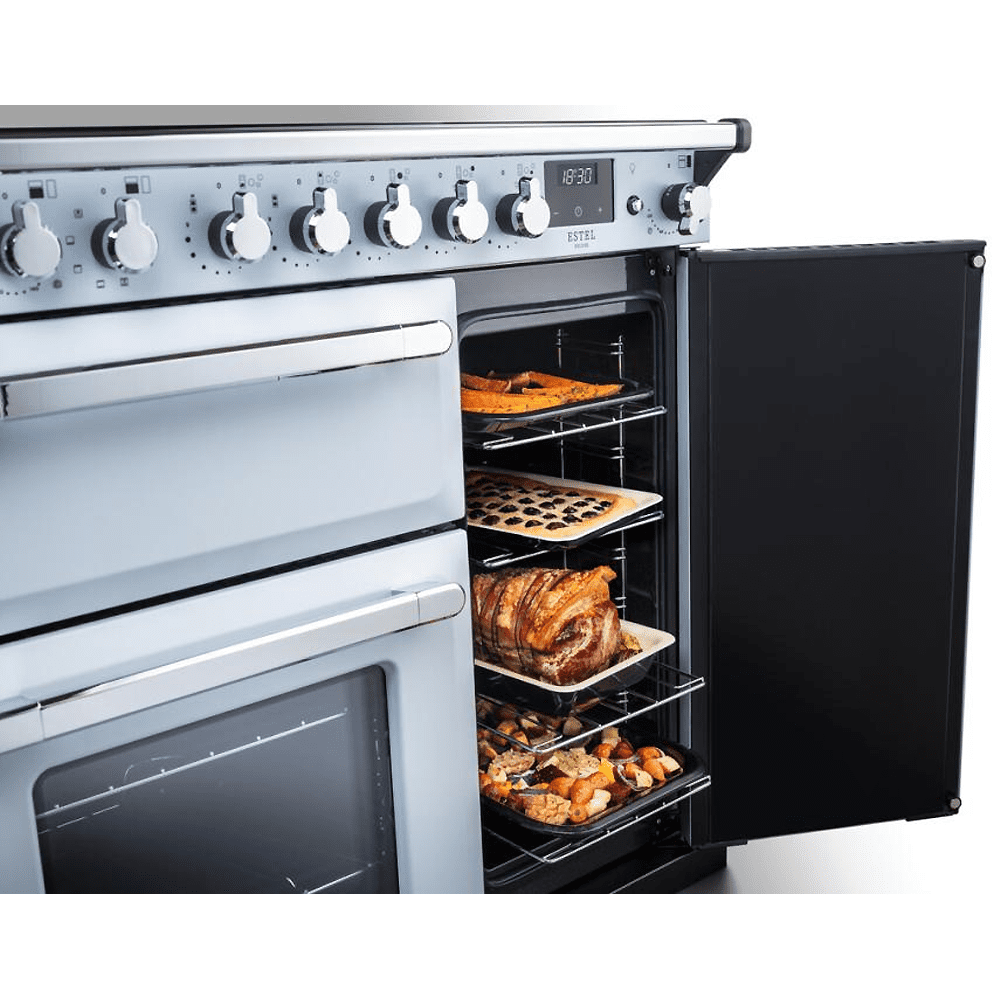 Rangemaster Estel Deluxe 90cm Induction Range Cooker With Antique Brass Trim 18057 ESDL90EIPMSB/AB1 - Misty Blue Rangemaster Estel Deluxe 90cm Induction Range Cooker With Antique Brass Trim 18057 ESDL90EIPMSB/AB1 - Misty Blue