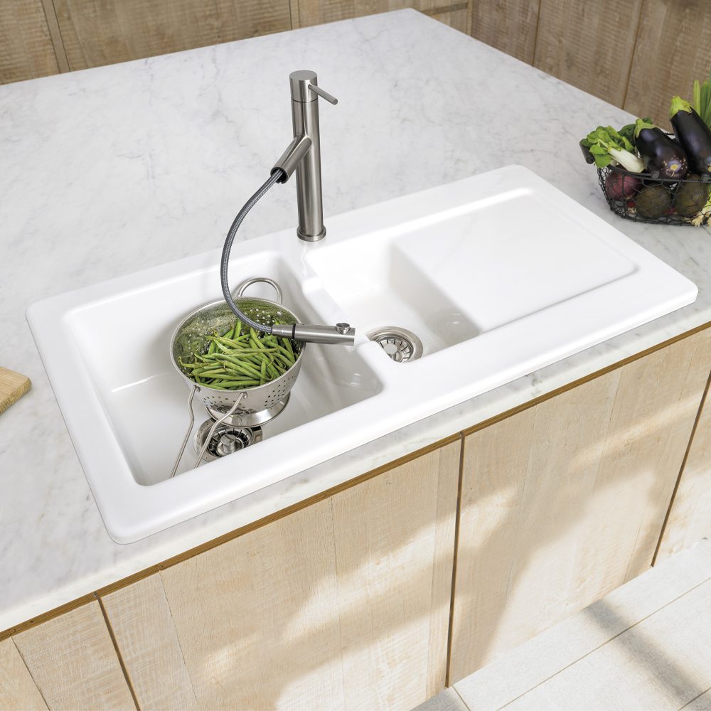 Caple Foxboro 150 1.5 Bowl Inset Sink Reversible Drainer FOX150 - White Caple Foxboro 150 1.5 Bowl Inset Sink Reversible Drainer FOX150 - White