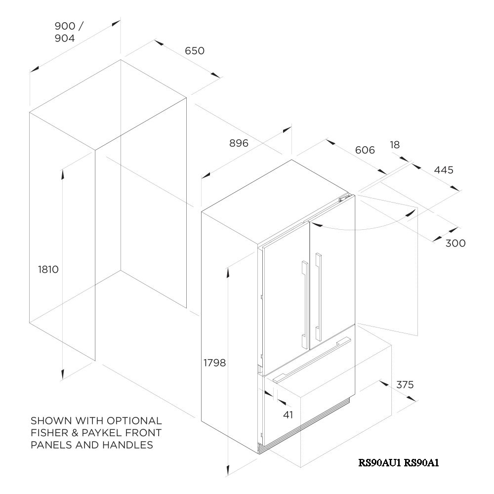 Fisher Paykel 90cm Integrated French Style Fridge Freezer Non Ice & Water RS90A3 Fisher Paykel 90cm Integrated French Style Fridge Freezer Non Ice & Water RS90A3