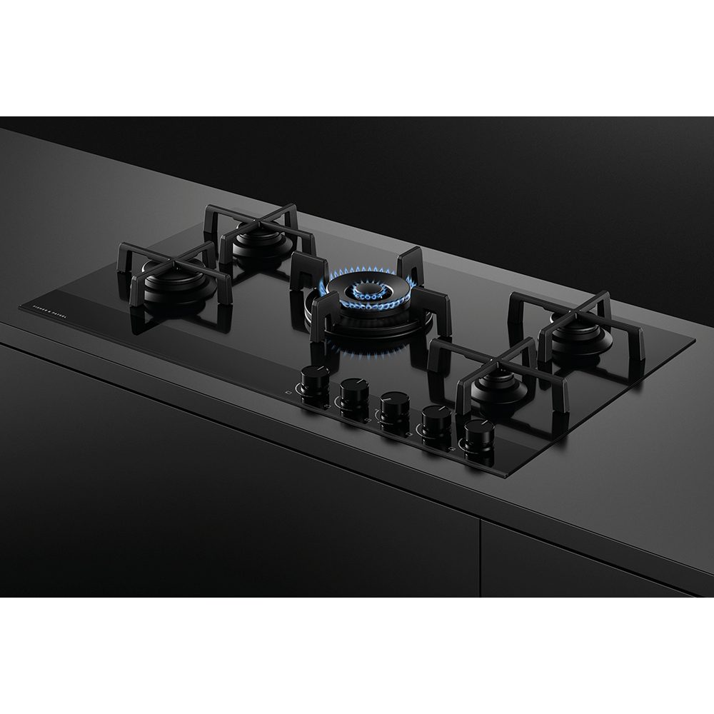 Fisher Paykel Series 9 90cm 5 Burner Gas On Glass Hob CG905DNGGB4 - Black Fisher Paykel Series 9 90cm 5 Burner Gas On Glass Hob CG905DNGGB4 - Black