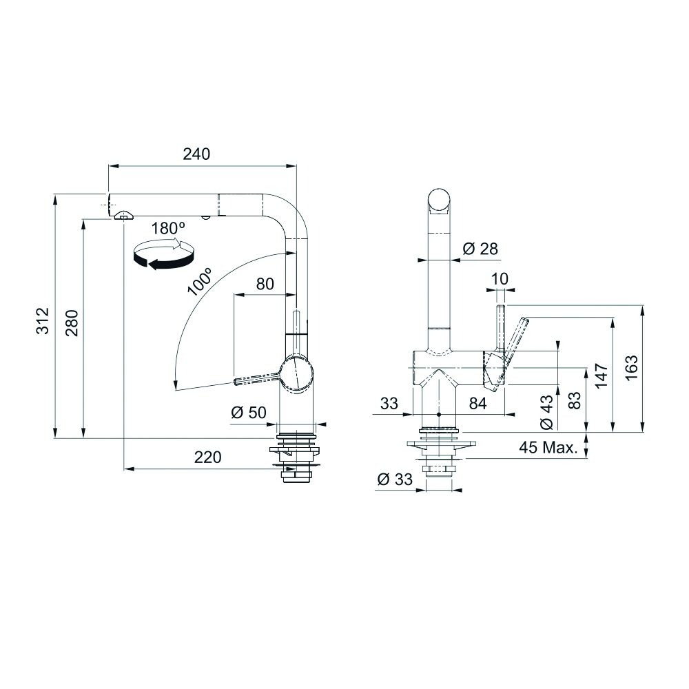 Franke Active L Spout Pull-Out Spray Tap 115.0653.382 - Matte Black Franke Active L Spout Pull-Out Spray Tap 115.0653.382 - Matte Black