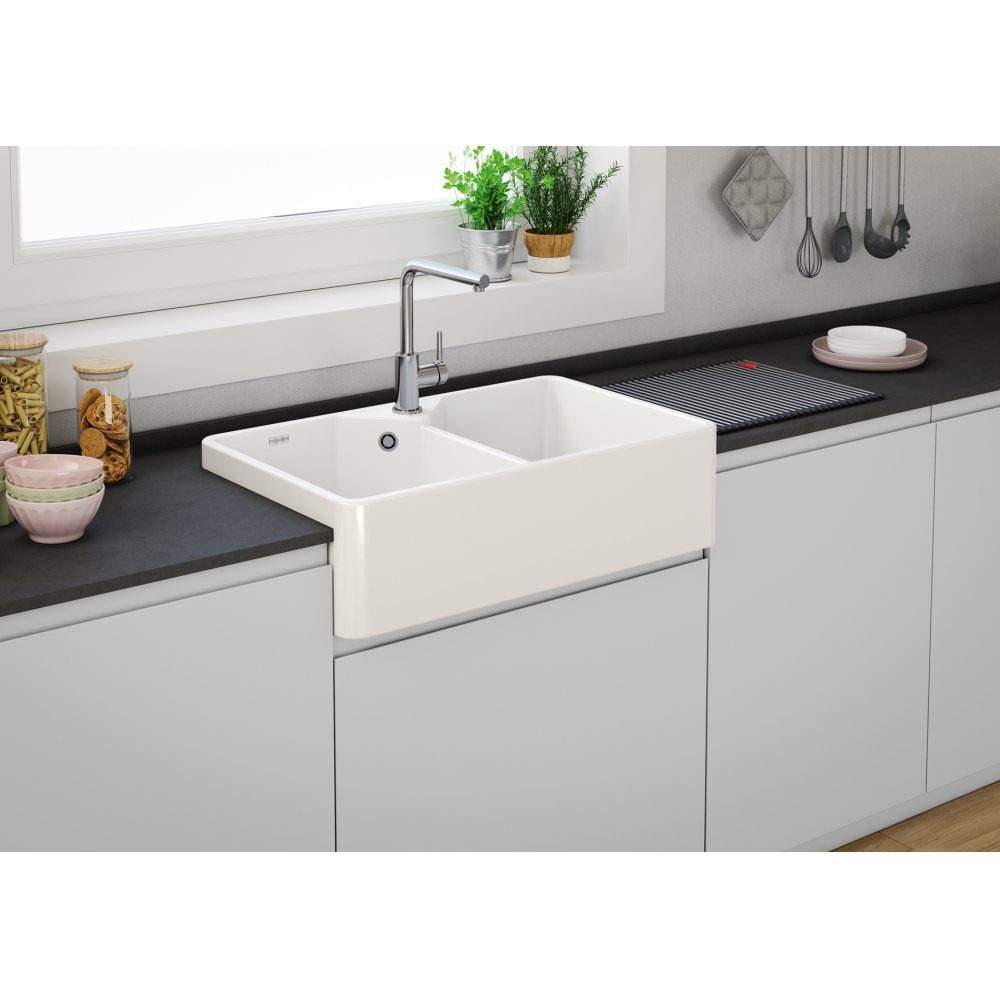 Franke Ceramic Double Bowl Belfast Sink 130.0729.667 - White Franke Ceramic Double Bowl Belfast Sink 130.0729.667 - White