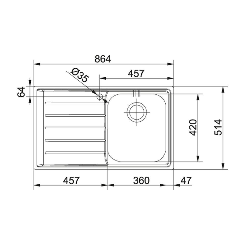 Franke Neptune Single Bowl Sink Left Hand Drainer 127.0059.655 - Stainless Steel Franke Neptune Single Bowl Sink Left Hand Drainer 127.0059.655 - Stainless Steel