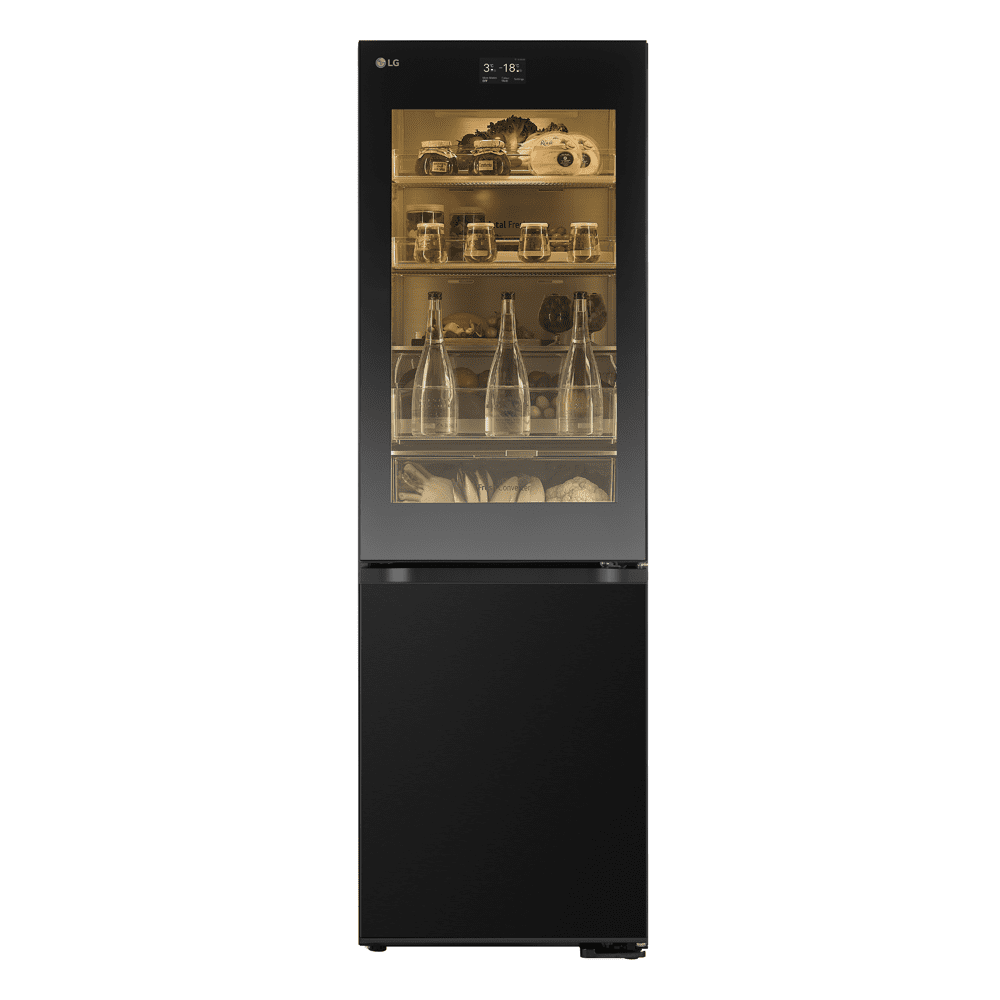 LG  60cm Instaview Frost Free Fridge Freezer GBG7190CEV - Black Steel