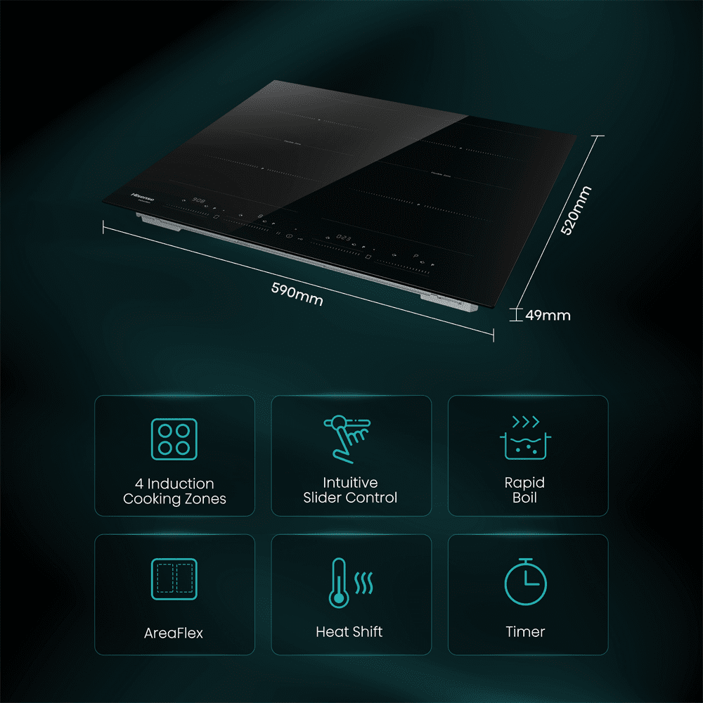 Hisense 60cm 4 Zone Area Flex Induction Hob HI6442BSCE - Black Hisense 60cm 4 Zone Area Flex Induction Hob HI6442BSCE - Black