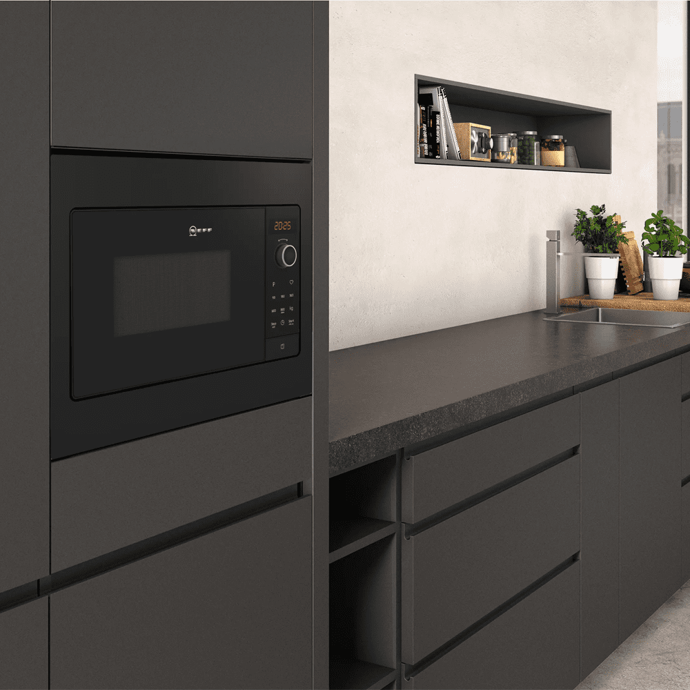 Neff 50cm Wide N30 Built In Microwave For Wall Unit HLAWG25S3B - Black Neff 50cm Wide N30 Built In Microwave For Wall Unit HLAWG25S3B - Black