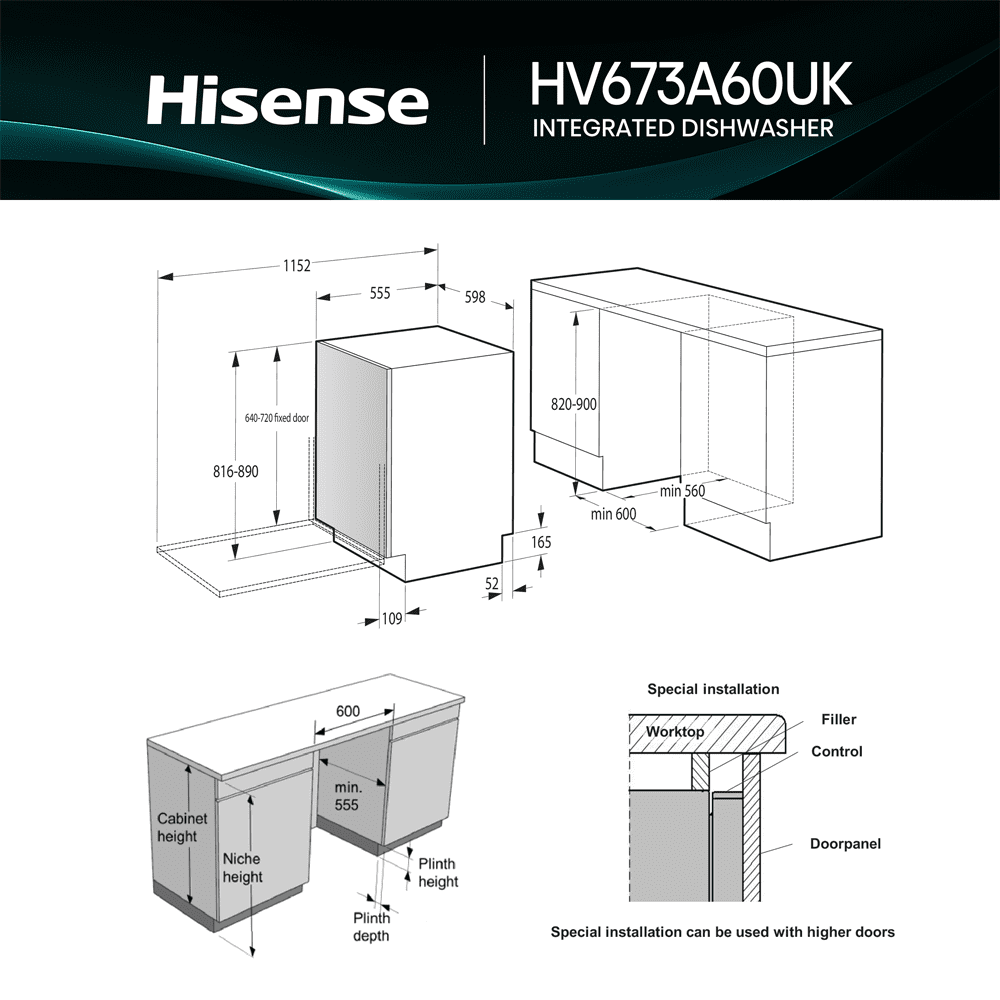 Hisense 60cm Fully Integrated Dishwasher HV673A60UK Hisense 60cm Fully Integrated Dishwasher HV673A60UK