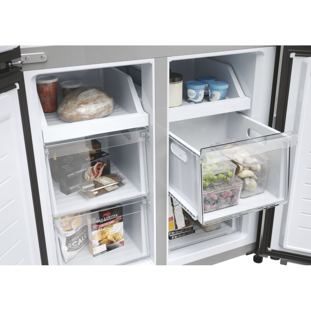 Haier 83cm Four Door French Style Fridge Freezer HCR3818ENMM - Platinum Inox Haier 83cm Four Door French Style Fridge Freezer HCR3818ENMM - Platinum Inox