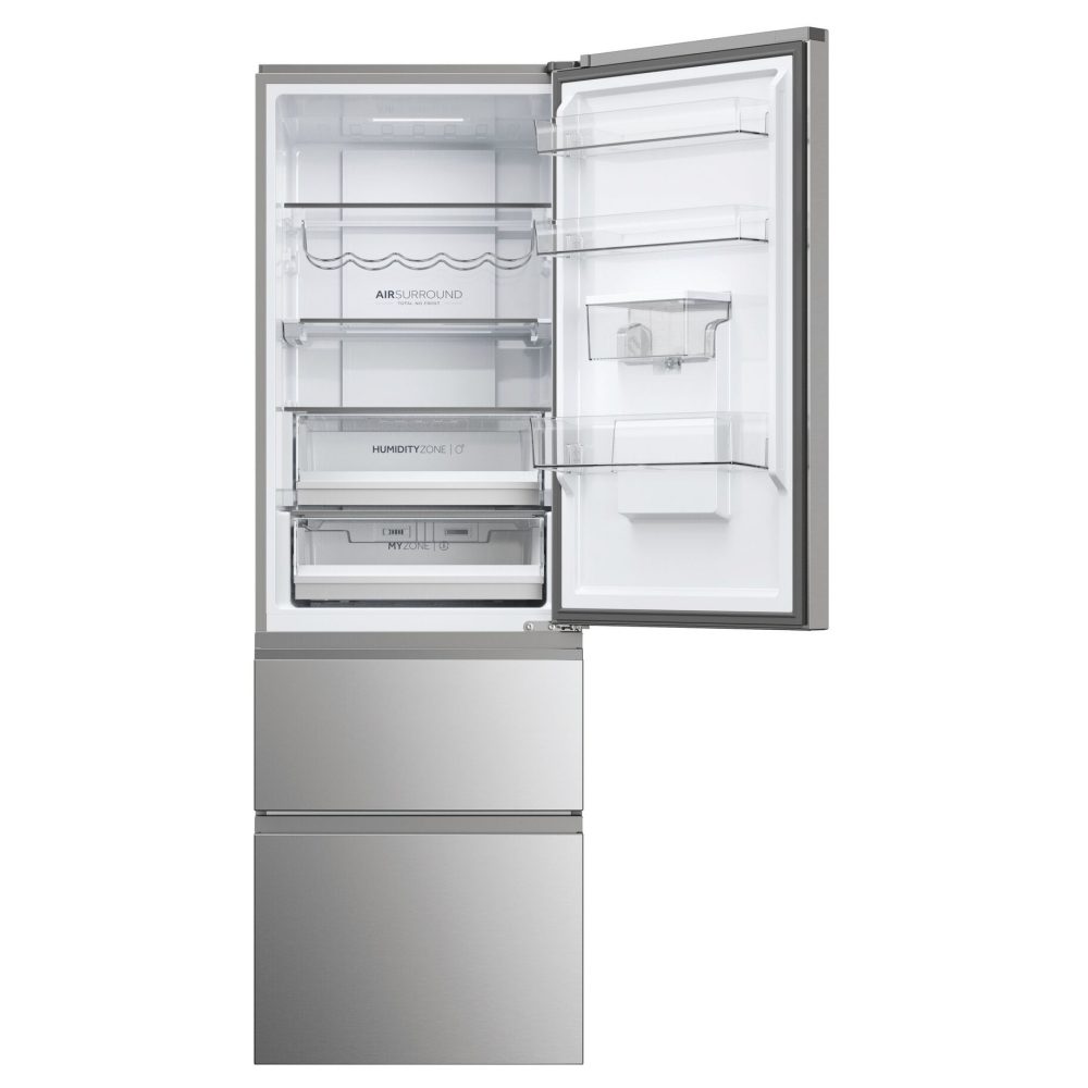 Haier 60cm Series 5 Frost Free Fridge Freezer With Water Dispenser HTW5618DWMG - Stainless Steel Haier 60cm Series 5 Frost Free Fridge Freezer With Water Dispenser HTW5618DWMG - Stainless Steel