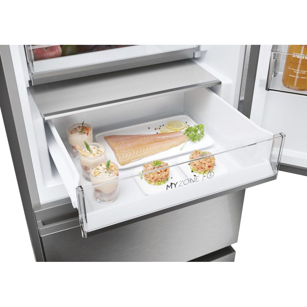 Haier 60cm Series 5 Frost Free Fridge Freezer With Water Dispenser HTW5618DWMG - Stainless Steel Haier 60cm Series 5 Frost Free Fridge Freezer With Water Dispenser HTW5618DWMG - Stainless Steel