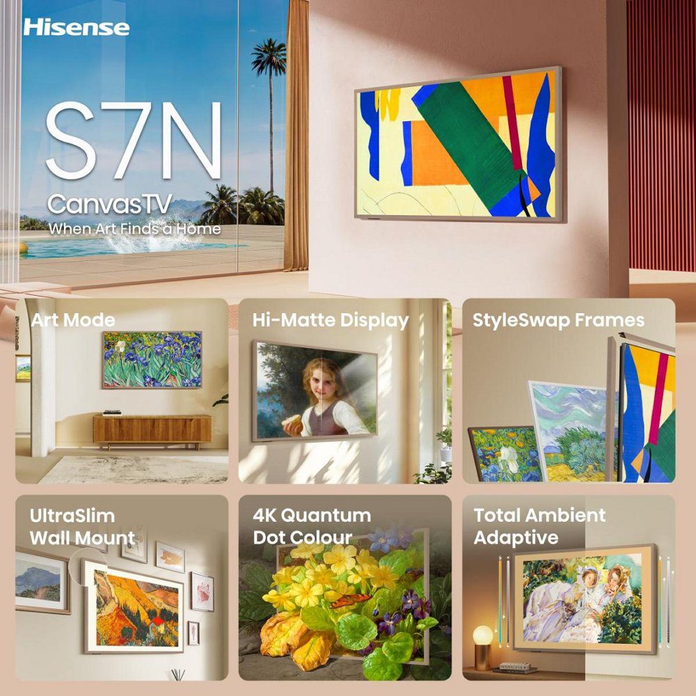 Hisense 2025 55" QLED Canvas 4K Smart TV 55S7NQTUK - Brown Hisense 2025 55" QLED Canvas 4K Smart TV 55S7NQTUK - Brown