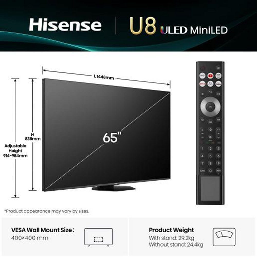Hisense 2025 65" ULED Mini LED 4K Smart TV 65U8QTUK - Black Hisense 2025 65" ULED Mini LED 4K Smart TV 65U8QTUK - Black