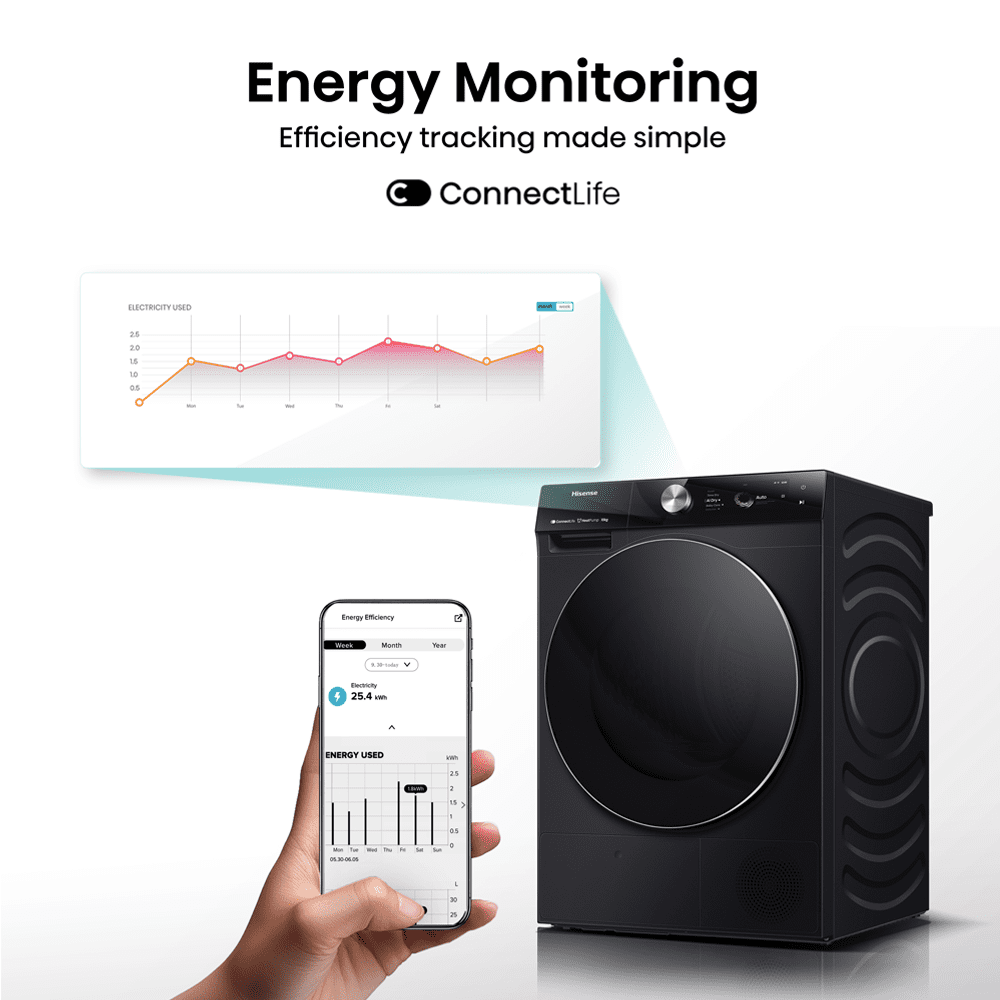 Hisense 7 Series 10kg 7S Series Heat Pump Condenser Tumble Dryer DH7S107BB - Black Hisense 7 Series 10kg 7S Series Heat Pump Condenser Tumble Dryer DH7S107BB - Black