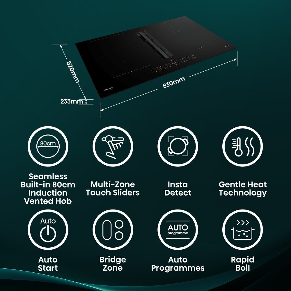 Hisense 83cm Air Venting Induction Hob HEH8432BSCWF - Black Hisense 83cm Air Venting Induction Hob HEH8432BSCWF - Black